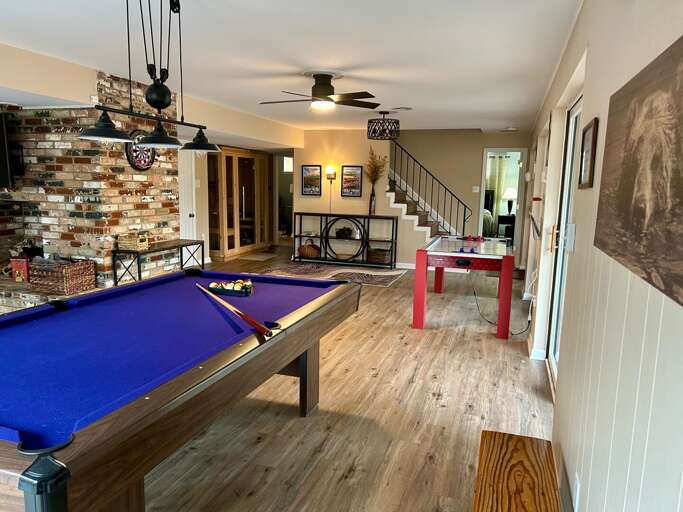 Lower level game and sauna area