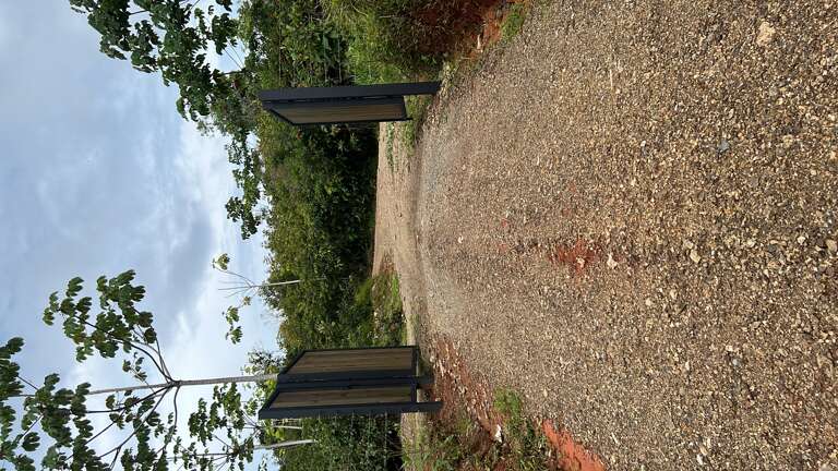 Open Gates Leading To A Gravel Pathway With Surrounding Greenery
