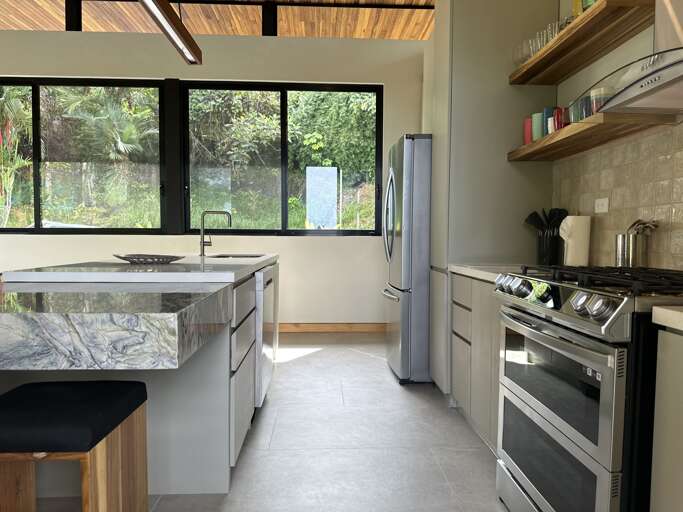 Modern Kitchen Interior With Large Windows Modern Kitchen Interior With Large Windows