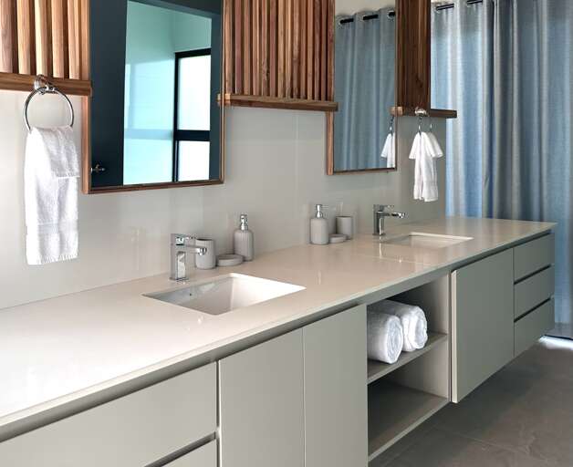 Modern Bathroom Interior With Double Sink And Mirrors Modern Bathroom Interior With Double Sink And Mirrors