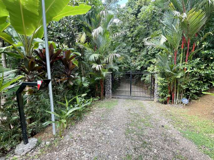 Tropical Garden Pathway Leading To A Gated Entrance Tropical Garden Pathway Leading To A Gated Entrance