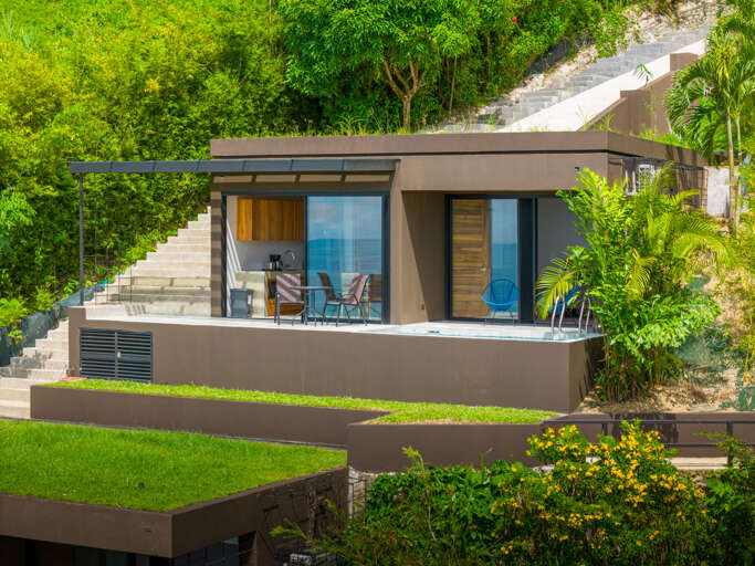Modern Bungalow With Pool Amidst Vegetation