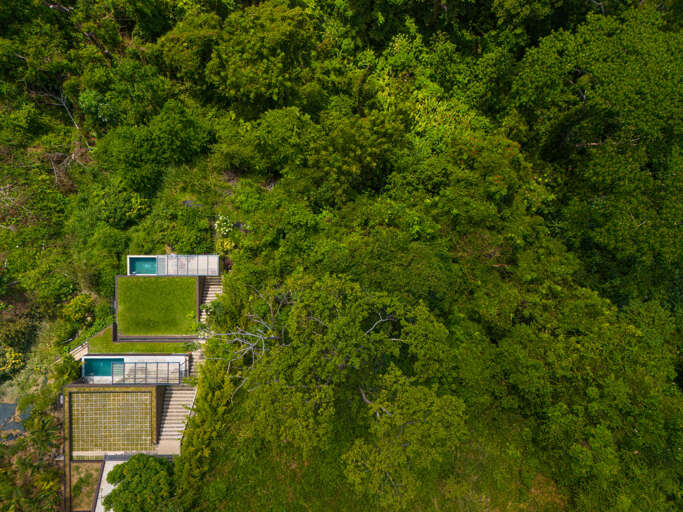 Aerial View Of Buildings Surrounded By Dense Greenery