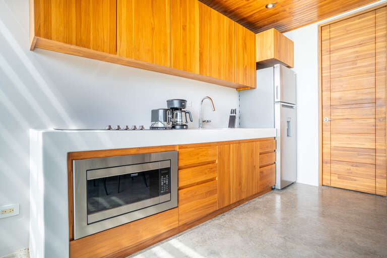 Modern Kitchen Interior With Wooden Cabinets And Appliances