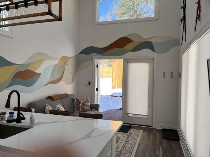 Modern Interior With Colorful Wall Design And High Ceiling