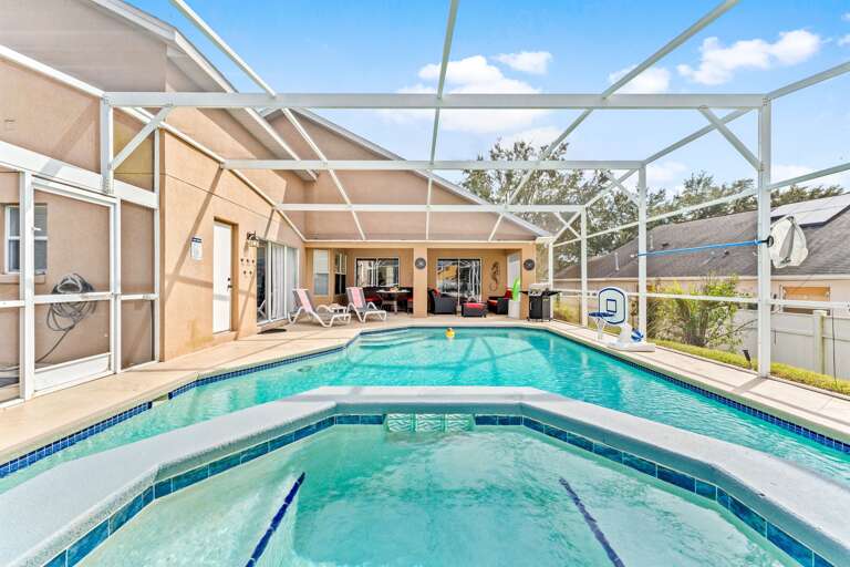 Pool, spa, seating area, loungers - Serhii Villa Orlando | Florida Vacation Rental