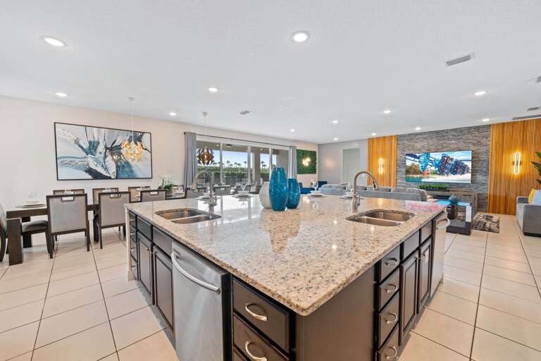 Kitchen area with large island