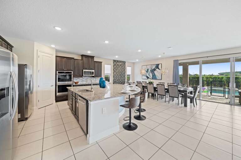 Living, kitchen, and dining area