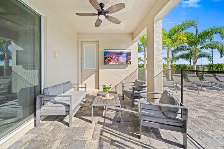 Pool deck with seating area