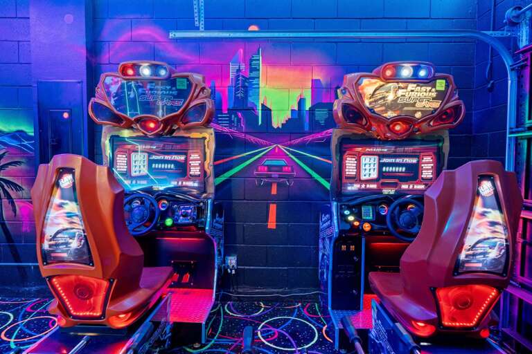 Themed game room with arcades and foosball