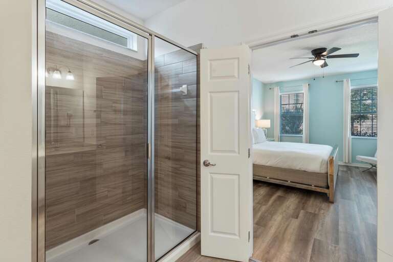 Bathroom with glass enclosed shower Bathroom with glass enclosed shower