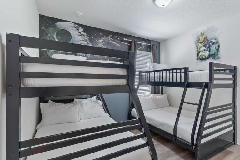 Bedroom with dual Twin over Full bunk beds Bedroom with dual Twin over Full bunk beds