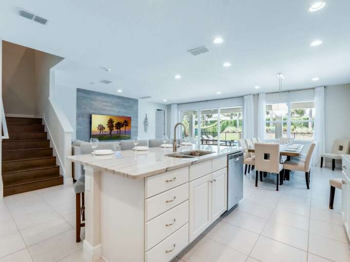 Kitchen area with stainless-steel appliances and spacious island