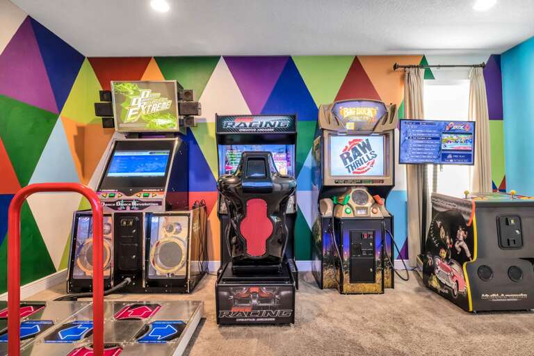 Game room with Dance Dance Revolution and arcades Game room with Dance Dance Revolution and arcades