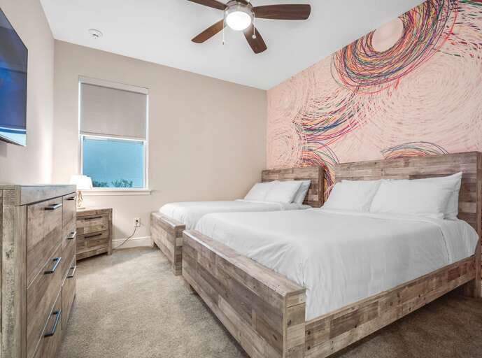 Bedroom with dual Full beds