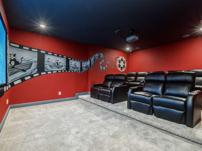 Classic cartoon themed theater with tiered seating