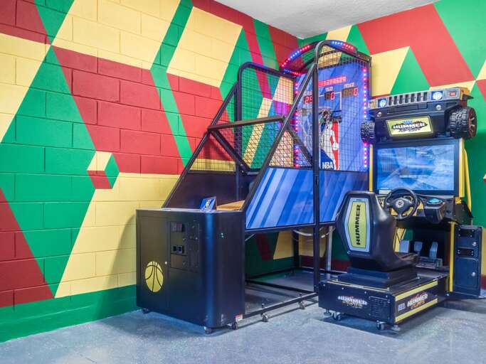 Game room with arcades and ping pong table