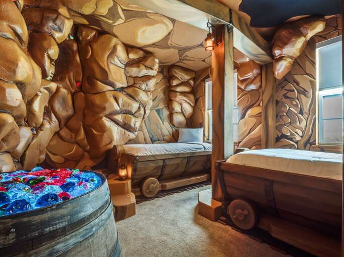 Mine Train themed bedroom with dual Twin beds