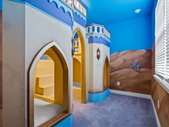 Arabian castle themed bedroom with 4 Twin beds