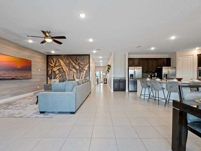 Living, kitchen, and dining area