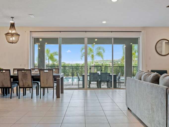Sliding doors to lanai and pool area