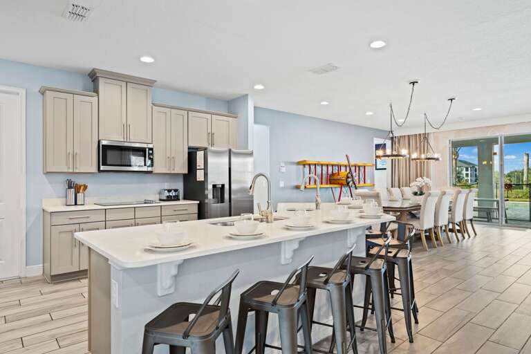 Kitchen area with stainless-steel appliances and spacious island