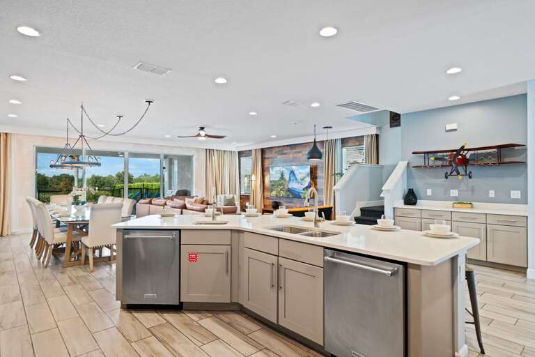 Kitchen area with stainless-steel appliances and spacious island