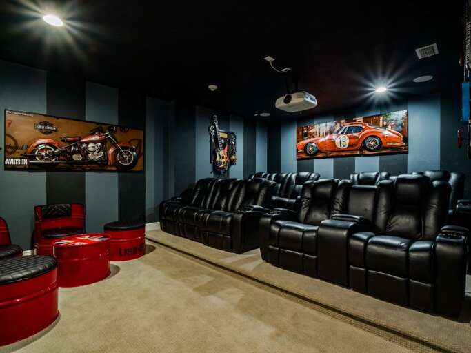 Motor cars themed theater with 100” screen