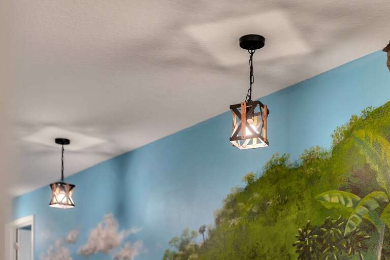 Contemporary furniture and light fixtures throughout