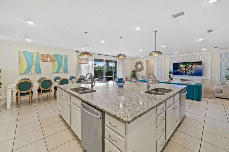 Kitchen area with stainless steel appliances and spacious island