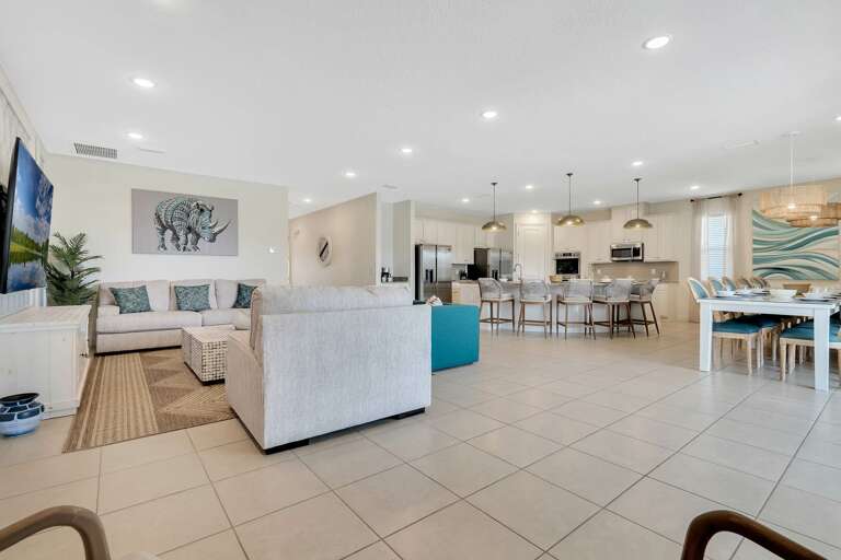 Living, kitchen, and dining area