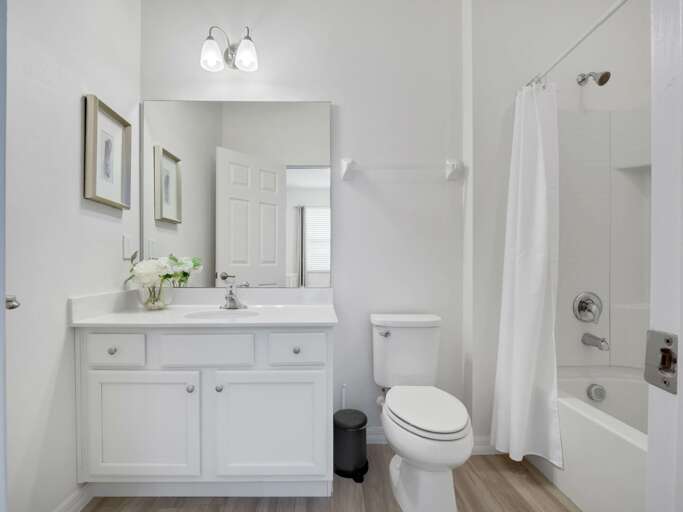 Bathroom with bathtub and shower combo