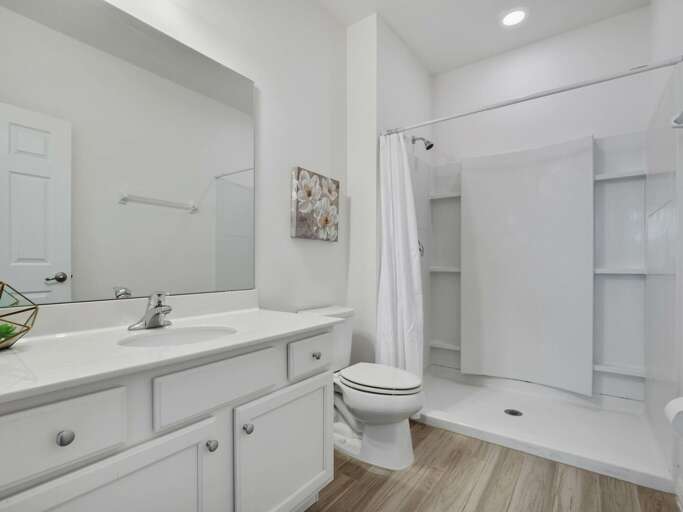 Bathroom with roll-in shower