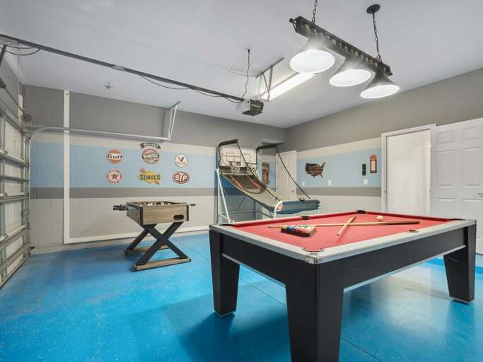 Game room with pool table and foosball (basketball is no longer available)