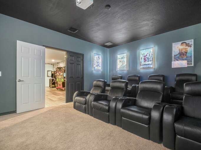 Movie magic themed theater with tiered seating