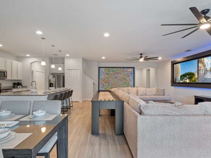 Living area with shuffleboard