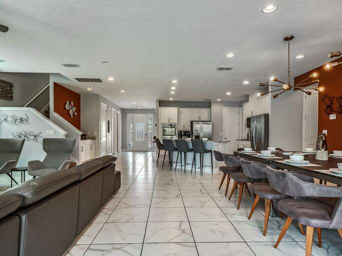 Living, kitchen, and dining area