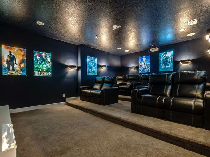 Movie theater with 135” screen and tiered seating