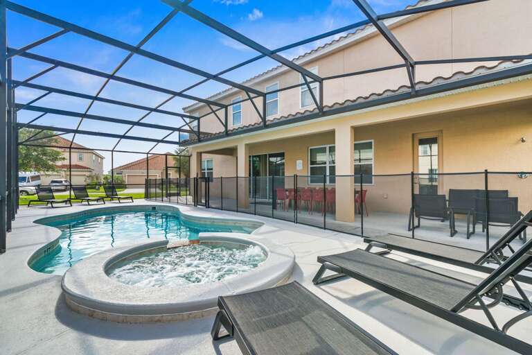 - Private screened pool with hot tub for relaxing sunny days  
- Family-friendly Orlando vacation rental with outdoor seating  
- Refreshing poolside escape for groups and family gatherings - Private screened pool with hot tub for relaxing sunny days  
- Family-friendly Orlando vacation rental with outdoor seating  
- Refreshing poolside escape for groups and family gatherings