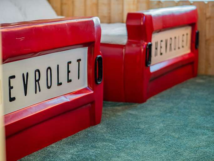 Drive-in Movie themed bedroom with dual Full beds