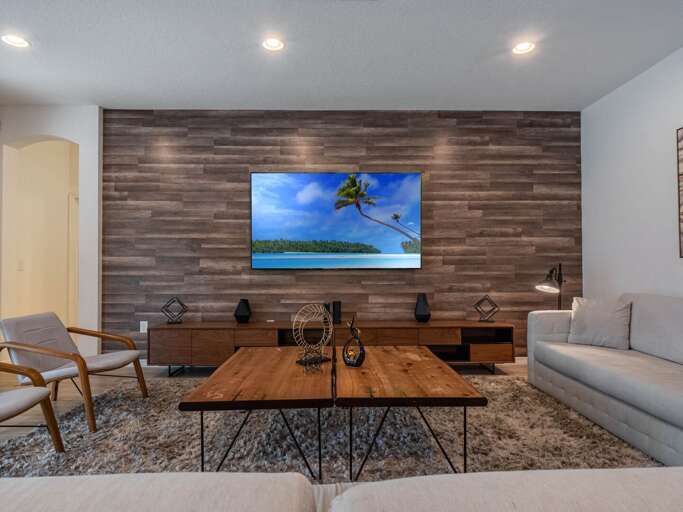 Living area with contemporary furniture and flat screen TV