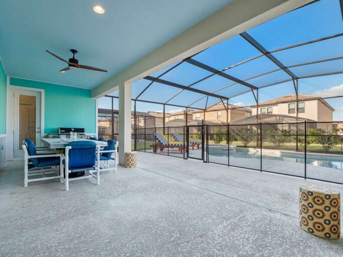 Carribean style lanai and pool area