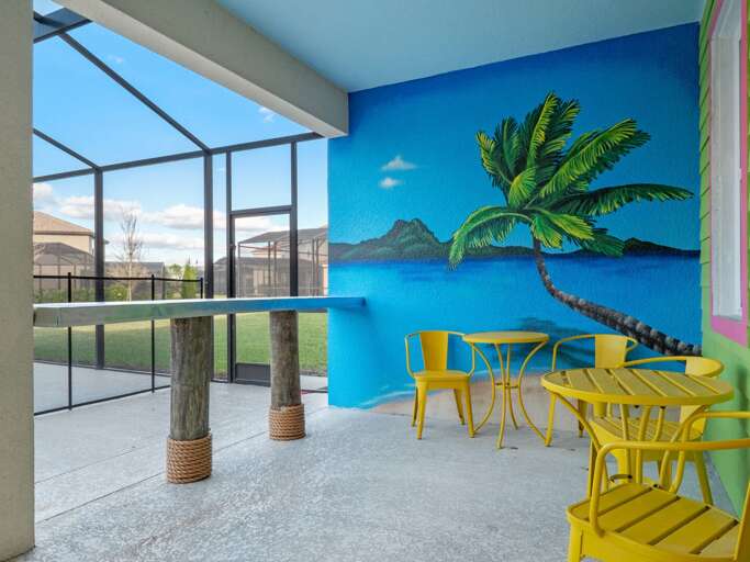 Carribean style lanai and pool area