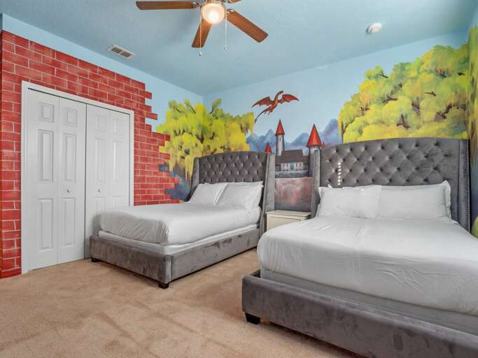 Hogwarts themed bedroom with dual Full beds