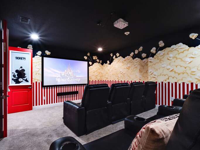 Movie Popcorn themed theater with tiered seating Movie Popcorn themed theater with tiered seating