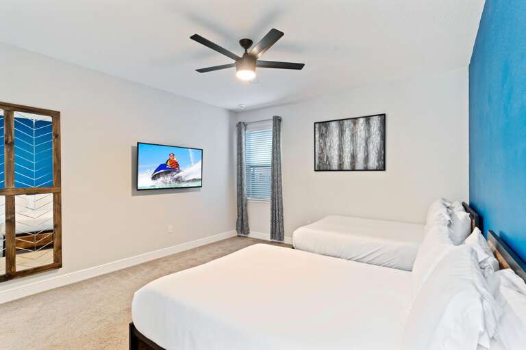 Bedroom with dual Full beds
