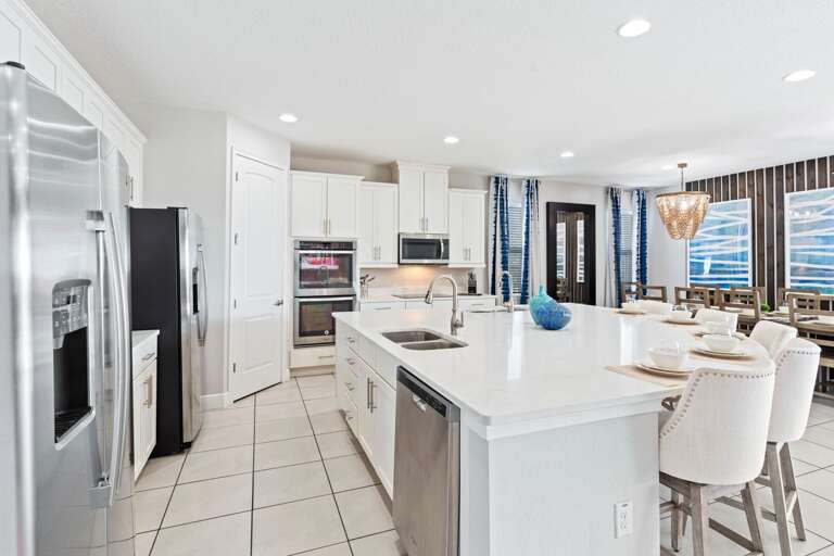 Kitchen area with stainless-steel appliances