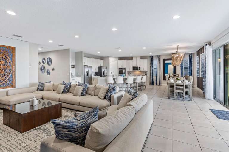 Living, kitchen, and dining area