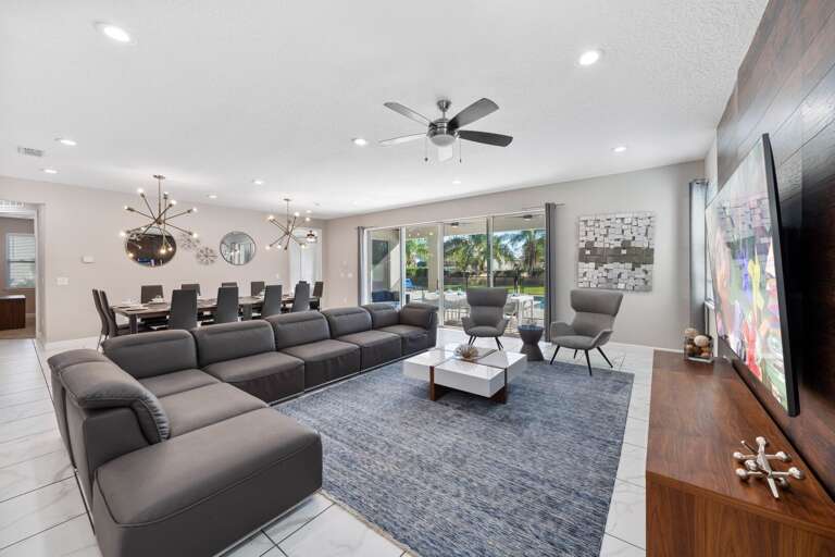 Living, kitchen, and dining area