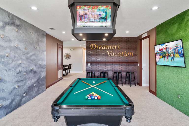 Pool table and wall climbing